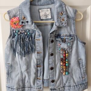 Sonoma Denim Vest with Colorful Embellishments